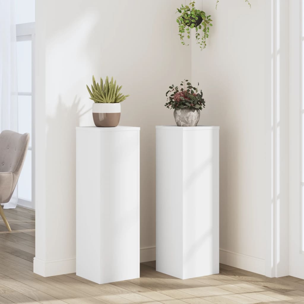 vidaXL Suporturi de plante, 2 buc., alb, 25x25x80 cm, lemn prelucrat