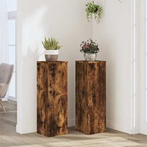 Stojalo za rastline 2 kosa dimljeni hrast 25x25x80 cm inž. les