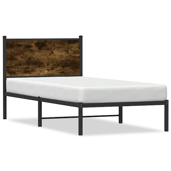 vidaXL metallist voodiraam ilma madratsita suitsutatud tamm 75x190 cm