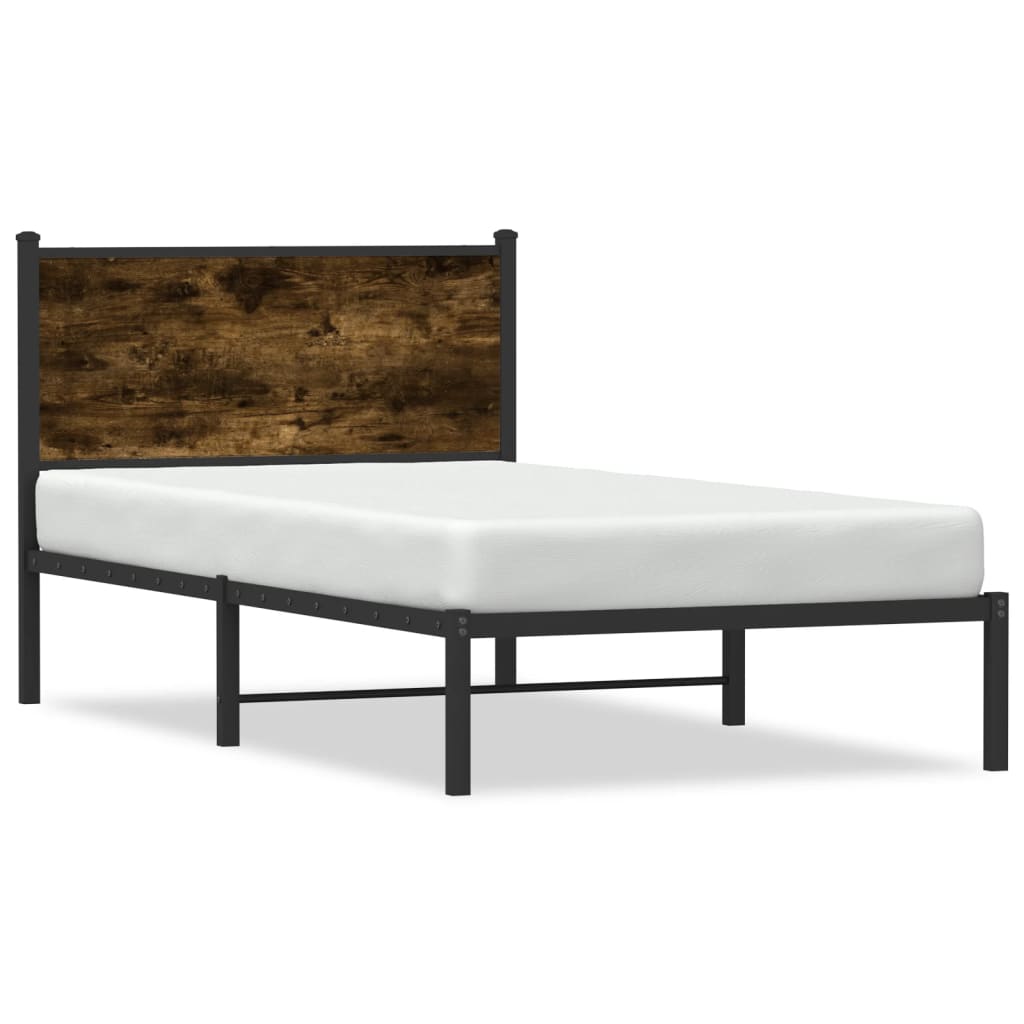 vidaXL Cadru de pat metalic cu tăblie, stejar fumuriu, 100x190 cm