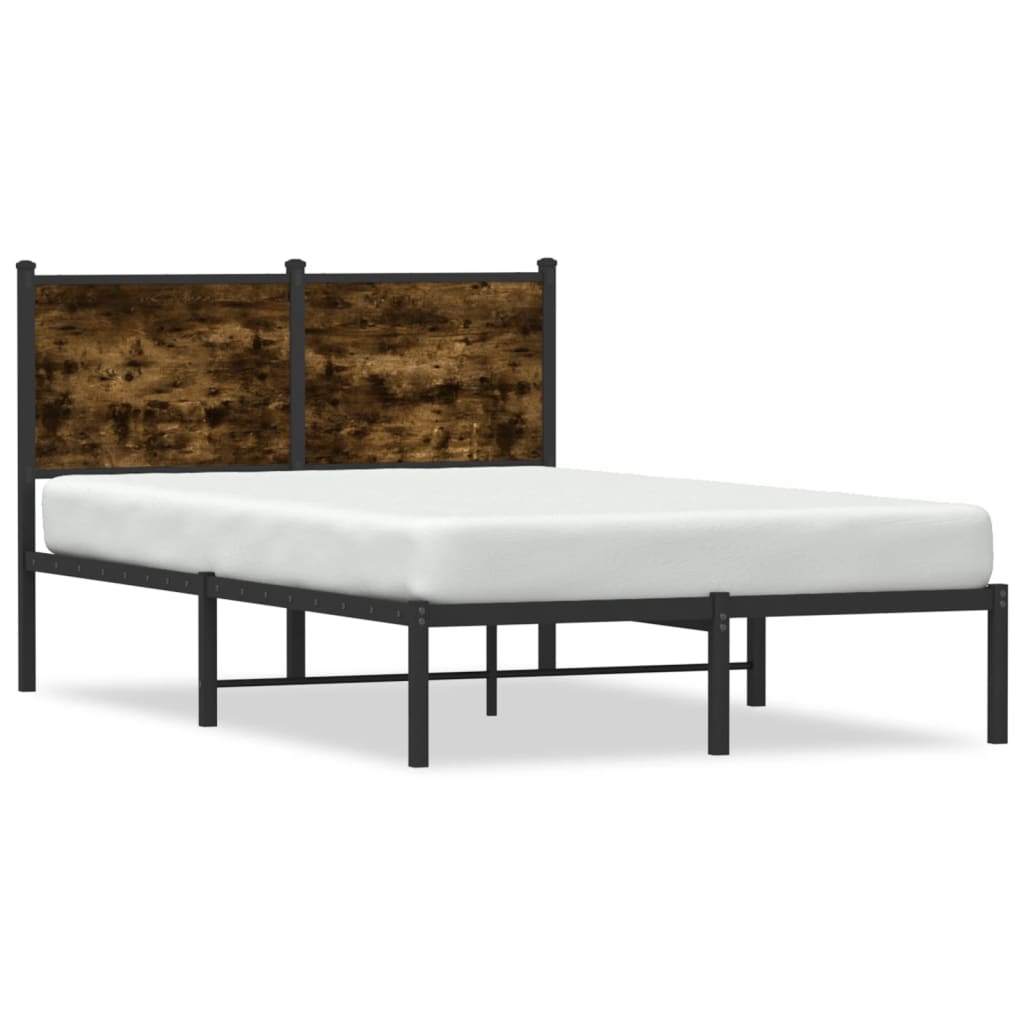 vidaXL Cadru pat metalic cu tăblie, stejar fumuriu, 120x190 cm