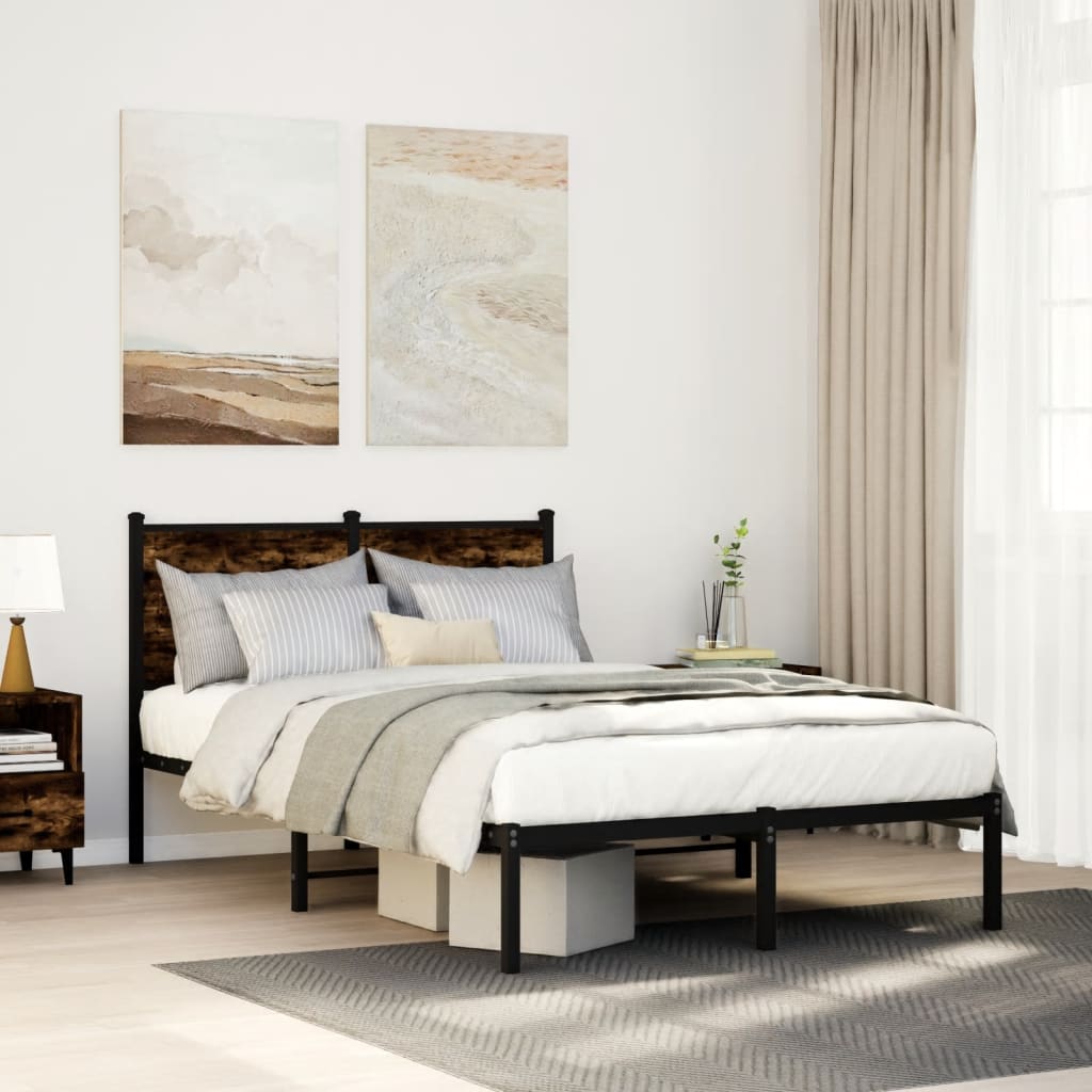 Sengeramme Uden Madras Metal Etræsfarve Røget Eg - med hovedgærde / 120 x 190 cm