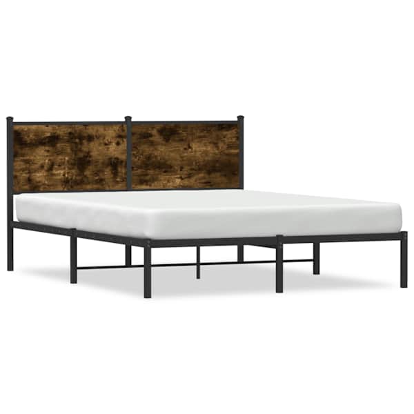 vidaXL metallist voodiraam ilma madratsita suitsutatud tamm 140x200 cm
