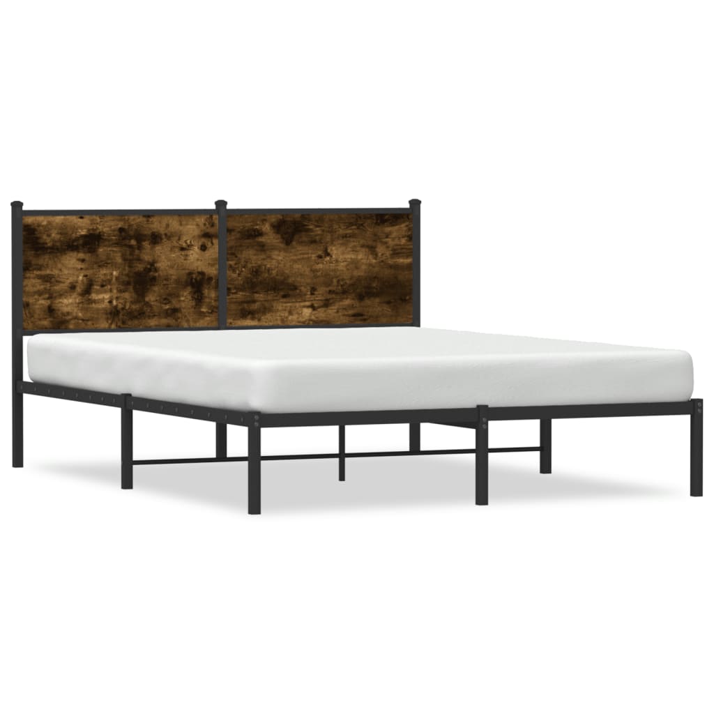 vidaXL Cadru pat metalic cu tăblie, stejar fumuriu, 140x200 cm