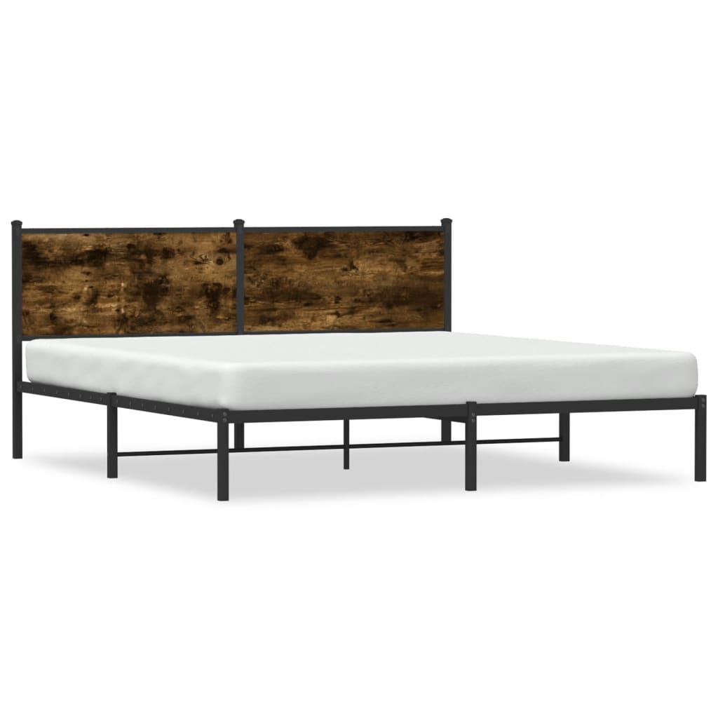 vidaXL Cadru pat metalic cu tăblie, stejar fumuriu, 180x200 cm