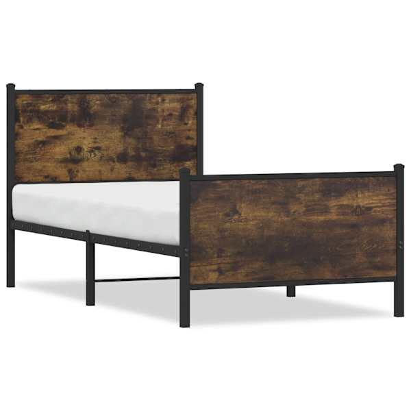 vidaXL metallist voodiraam ilma madratsita suitsutatud tamm 90x200 cm