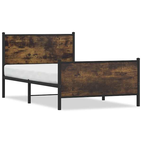 vidaXL metallist voodiraam ilma madratsita suitsutatud tamm 107x203 cm