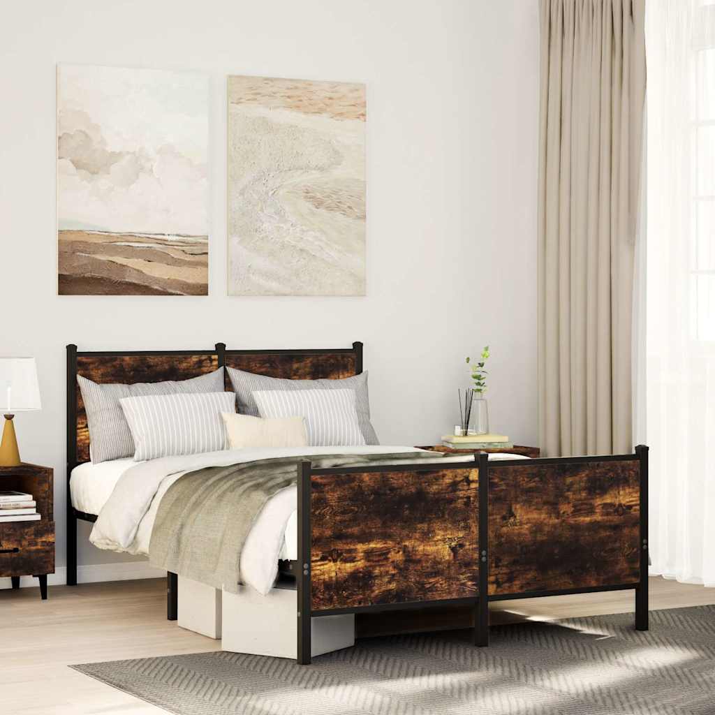 Sengeramme Uden Madras Metal Etræsfarve Røget Eg - med hovedgærde og fodgærde / 120 x 190 cm