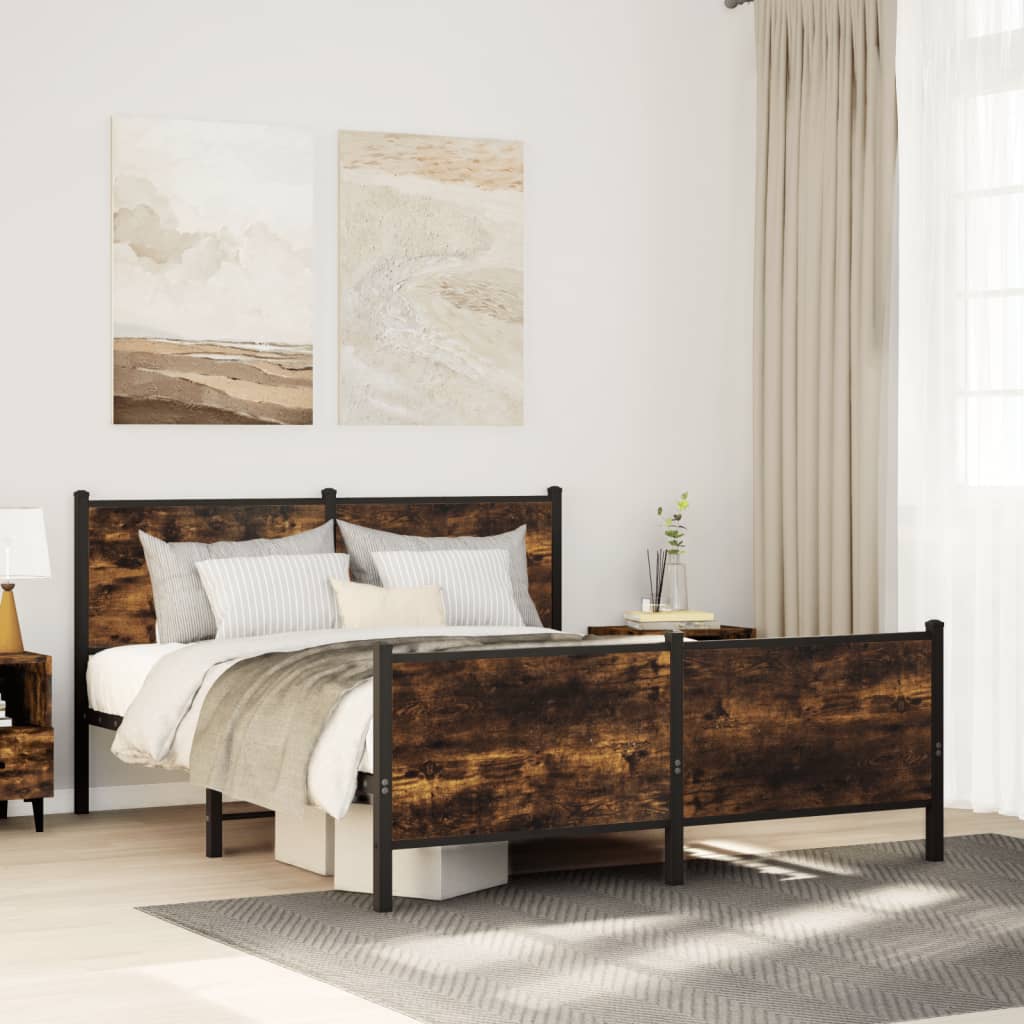 Sengeramme Uden Madras Metal Etræsfarve Røget Eg - med hovedgærde og fodgærde / 137 x 190 cm