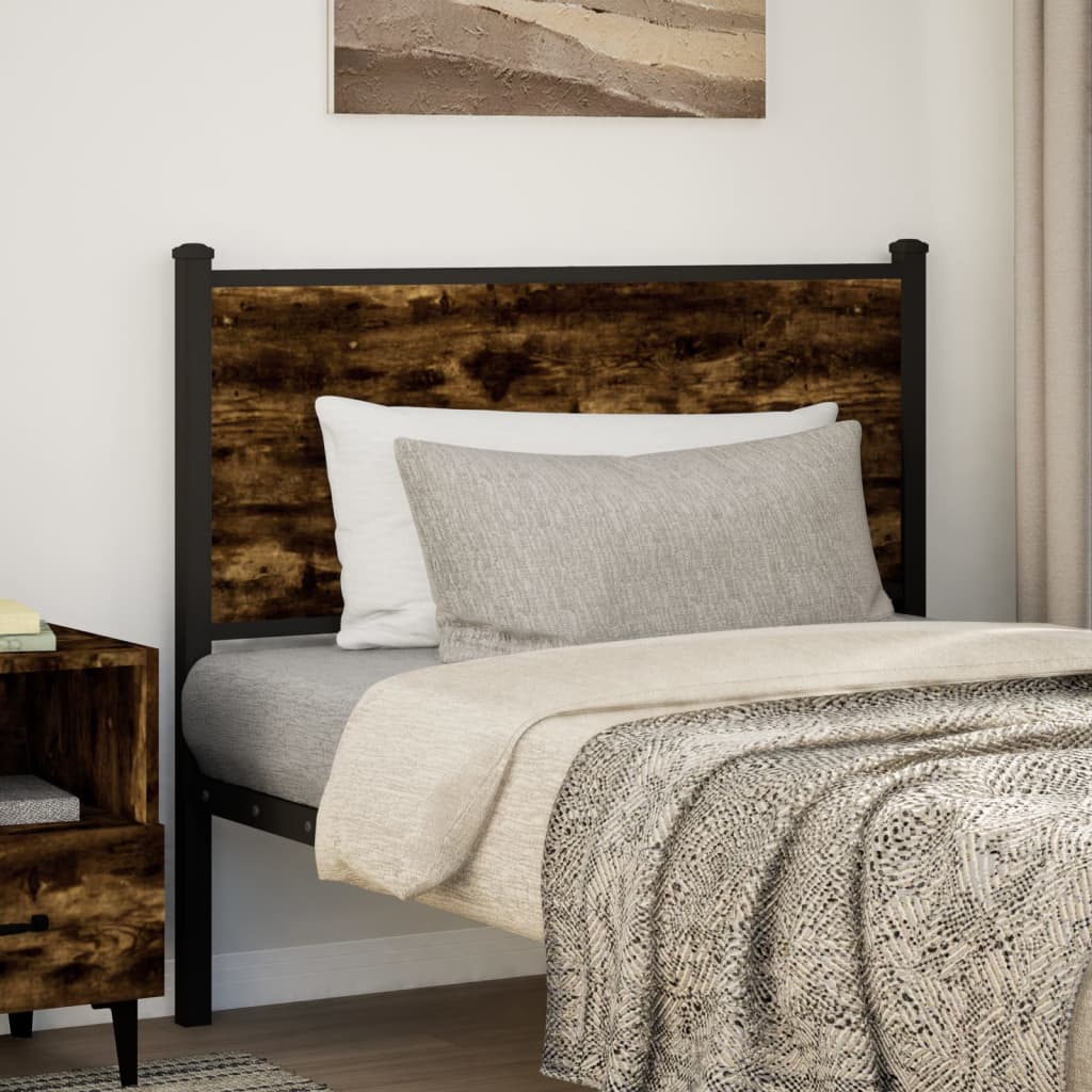 vidaXL Hoofdbord 107 cm bewerkt hout en staal gerookt eikenkleurig afbeelding