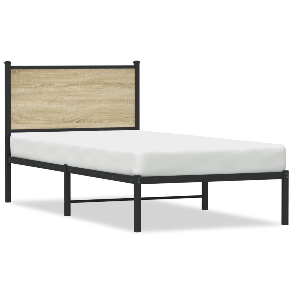 vidaXL Cadru de pat metalic cu tăblie, stejar sonoma, 90x190 cm