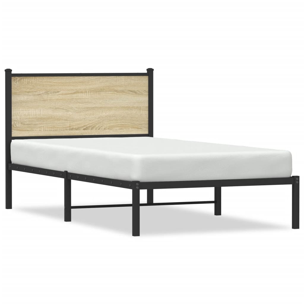 vidaXL Cadru de pat din metal cu tăblie, stejar sonoma, 107x203 cm