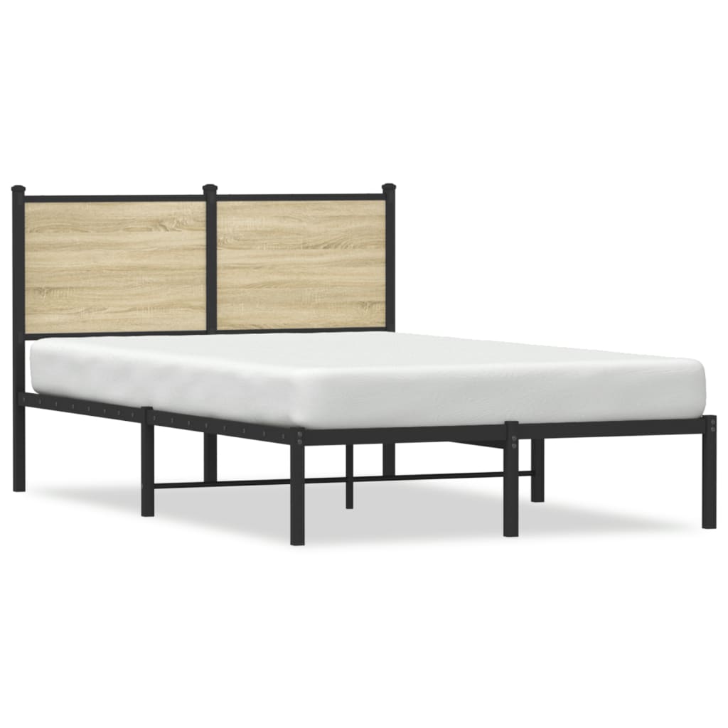 vidaXL Cadru de pat metalic cu tăblie, stejar sonoma, 120x190 cm