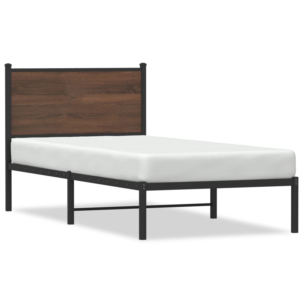 vidaXL Cadru pat metalic cu tăblie, stejar maro, 90x190 cm