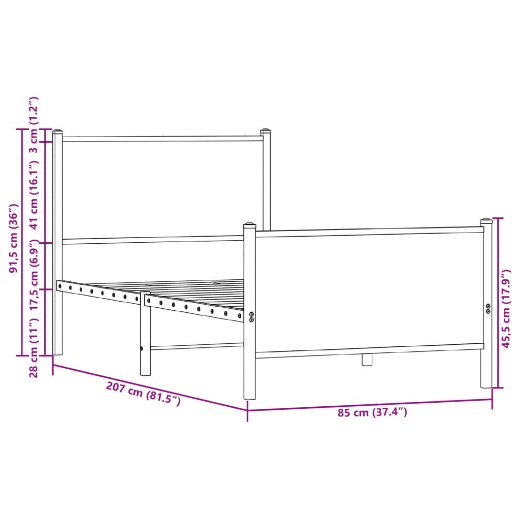 Metalowa rama łóżka z wezgłowiem i zanóżkiem 80x200 cm