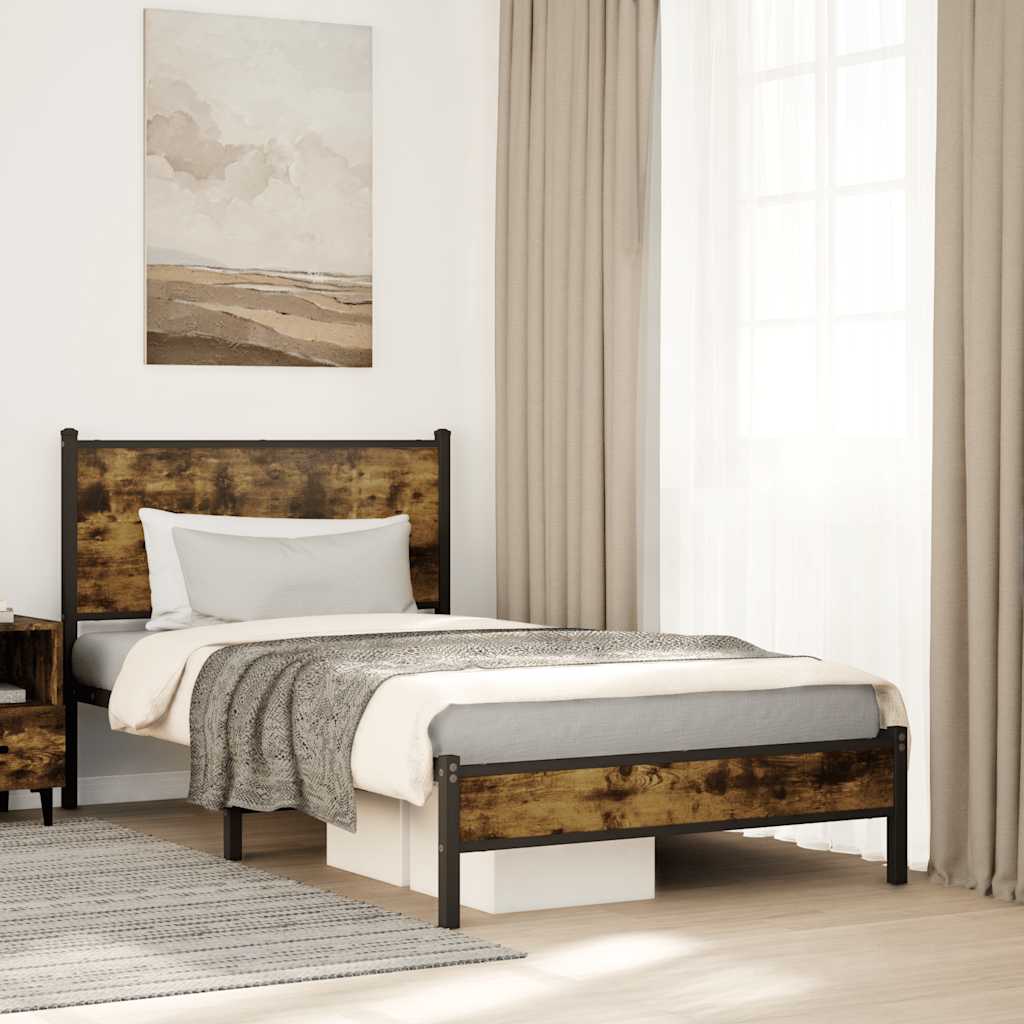 Sengeramme Uden Madras Metal Etræsfarve Røget Eg - med sengegavl og lavt fodgærde / 100 x 200 cm