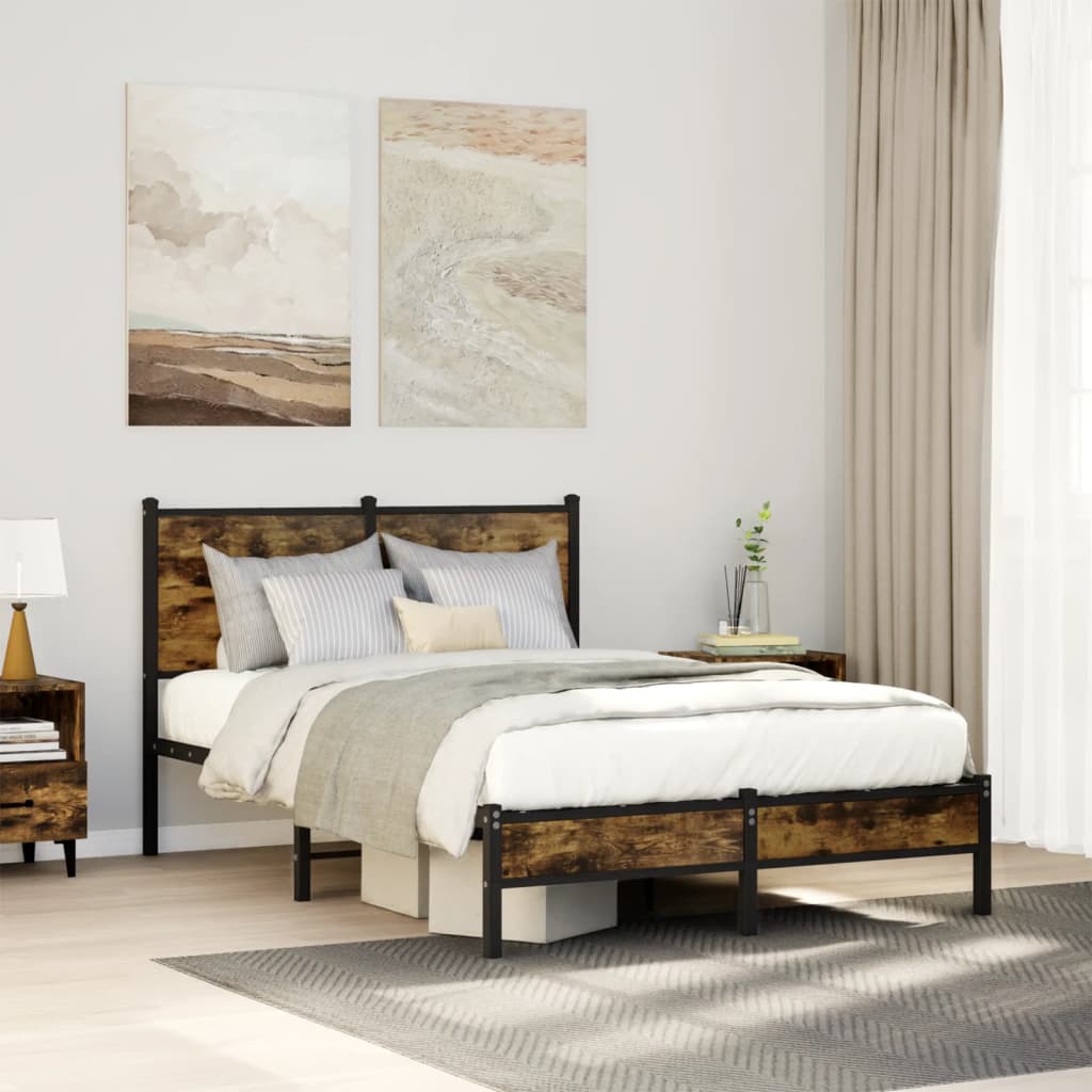 Sengeramme Uden Madras Metal Etræsfarve Røget Eg - med sengegavl og lavt fodgærde / 120 x 200 cm