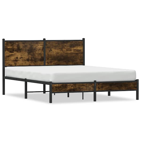 vidaXL metallist voodiraam ilma madratsita suitsutatud tamm 140x200 cm