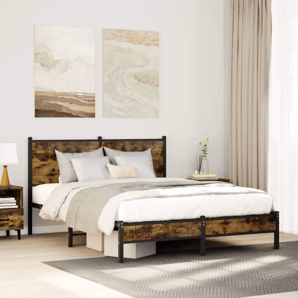Sengeramme Uden Madras Metal Etræsfarve Røget Eg - med sengegavl og lavt fodgærde / 140 x 200 cm