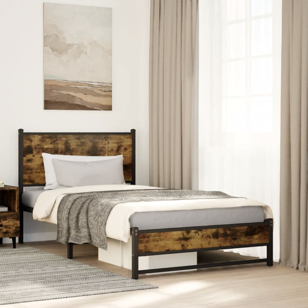 Sengeramme Uden Madras Metal Etræsfarve Røget Eg - med sengegavl og dobbelt lavt fodgærde / 107 x 203 cm