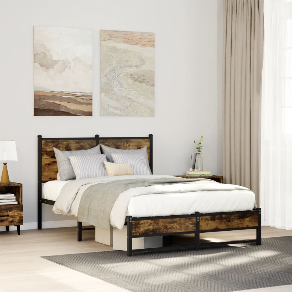 Sengeramme Uden Madras Metal Etræsfarve Røget Eg - med sengegavl og dobbelt lavt fodgærde / 120 x 190 cm