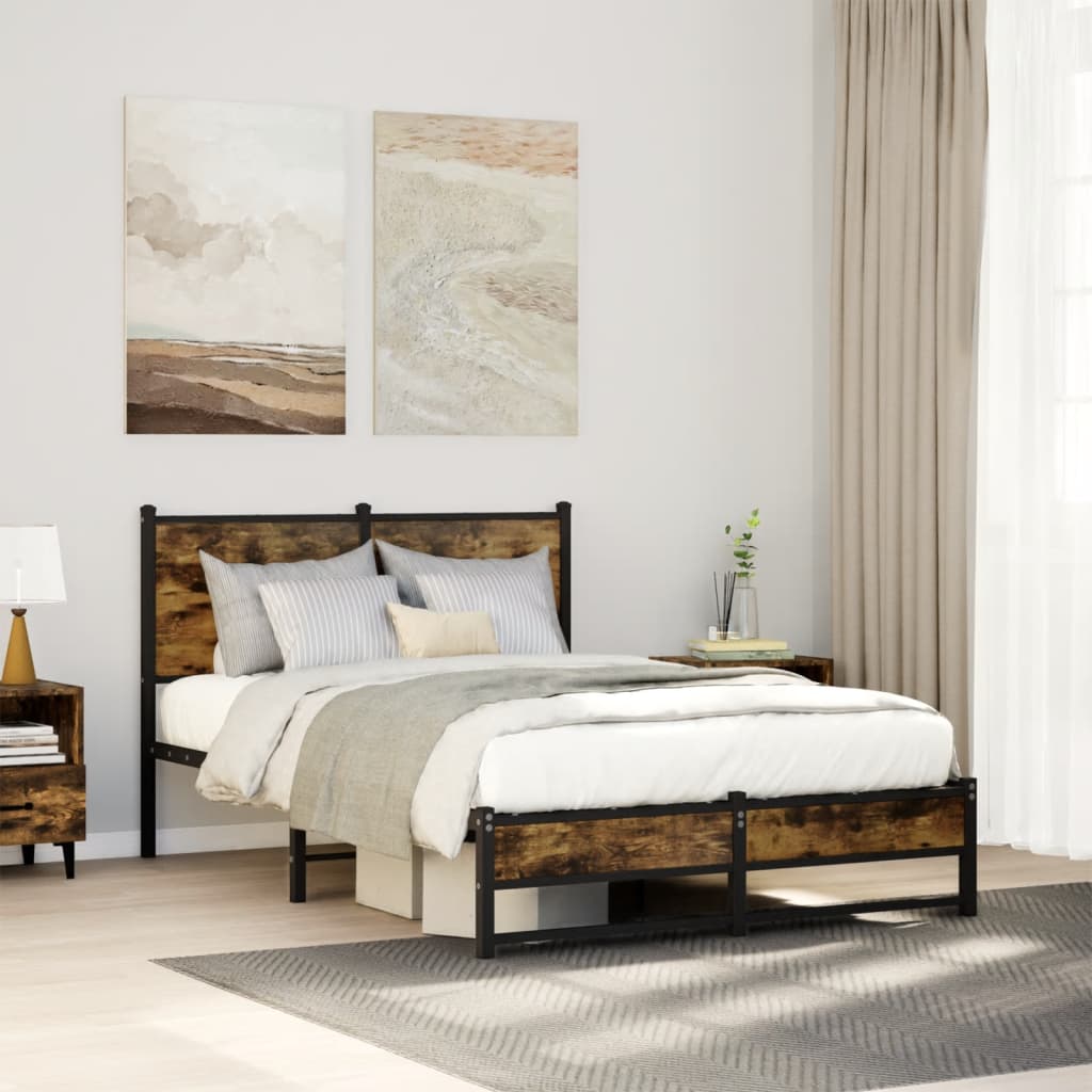 Sengeramme Uden Madras Metal Etræsfarve Røget Eg - med sengegavl og dobbelt lavt fodgærde / 120 x 200 cm