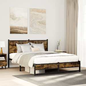 Kovinski posteljni okvir brez vzmetnice dimljen hrast 150x200cm