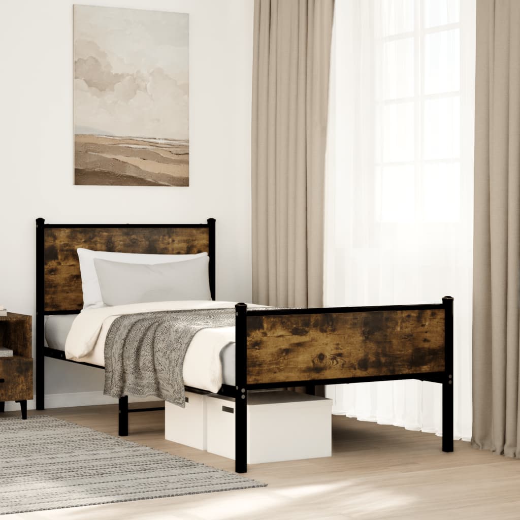 Sengeramme Uden Madras Metal Etræsfarve Røget Eg - med sengegavl og højt fodgærde / 75 x 190 cm