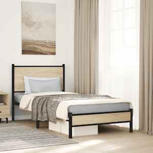 Kovinski posteljni okvir brez vzmetnice sonoma hrast 90x190 cm