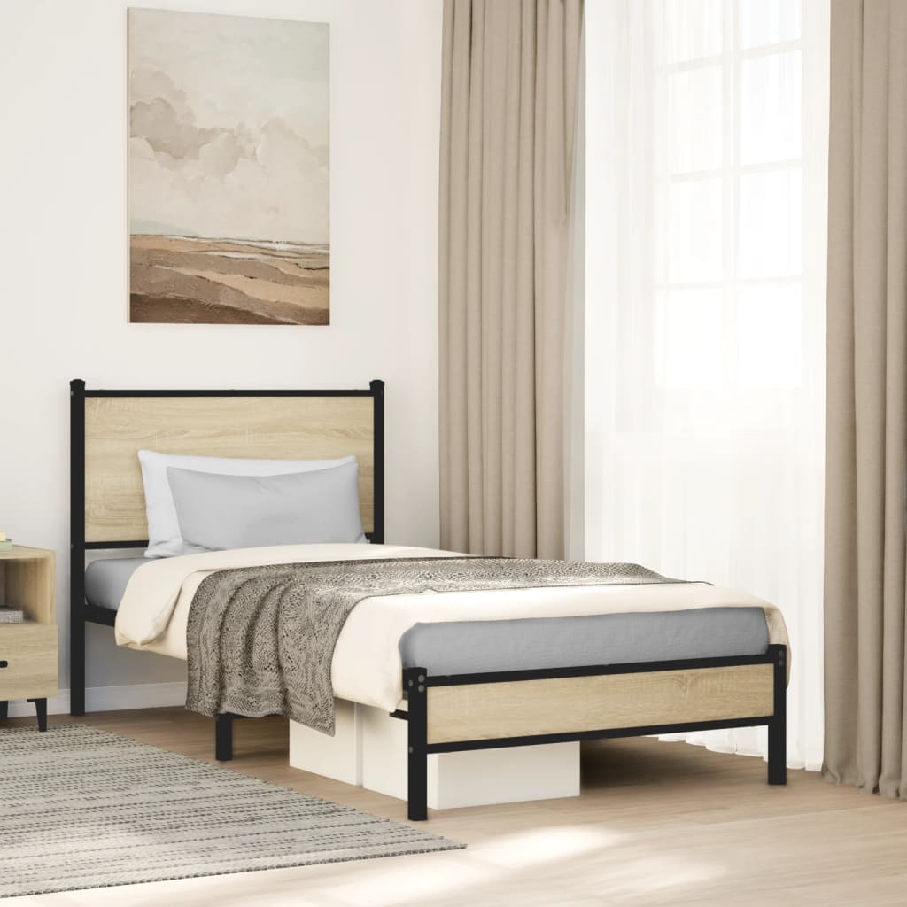 vidaXL Estrutura de cama com cabeceira 90x200 cm metal carvalho sonoma