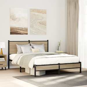Kovinski posteljni okvir brez vzmetnice sonoma hrast 140x190 cm