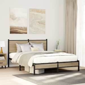 Kovinski posteljni okvir brez vzmetnice sonoma hrast 140x200 cm