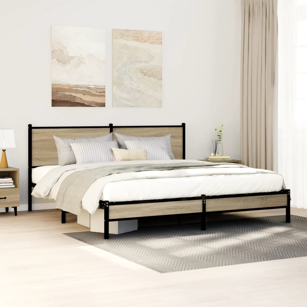vidaXL sengeramme uden madras 160x200 cm metal sonoma-eg