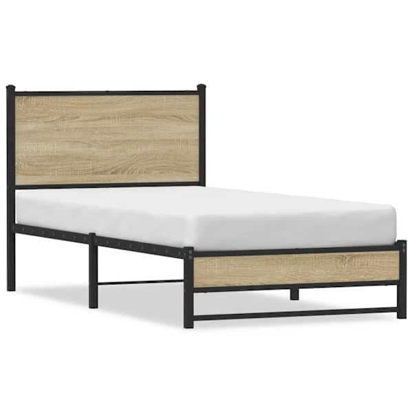 vidaXL metallist voodiraam ilma madratsita Sonoma tamm 90x190 cm