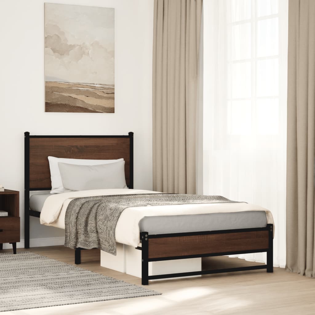 Sengeramme Uden Madras Etræ Brun Eg - med sengegavl og dobbelt lavt fodgærde / 90 x 200 cm