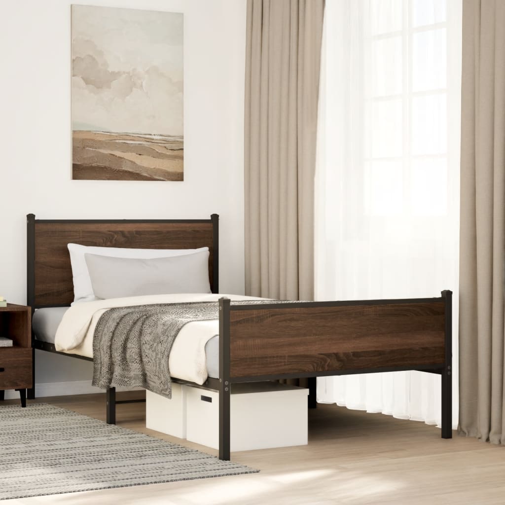 Sengeramme Uden Madras Etræ Brun Eg - med sengegavl og højt fodgærde / 100 x 190 cm