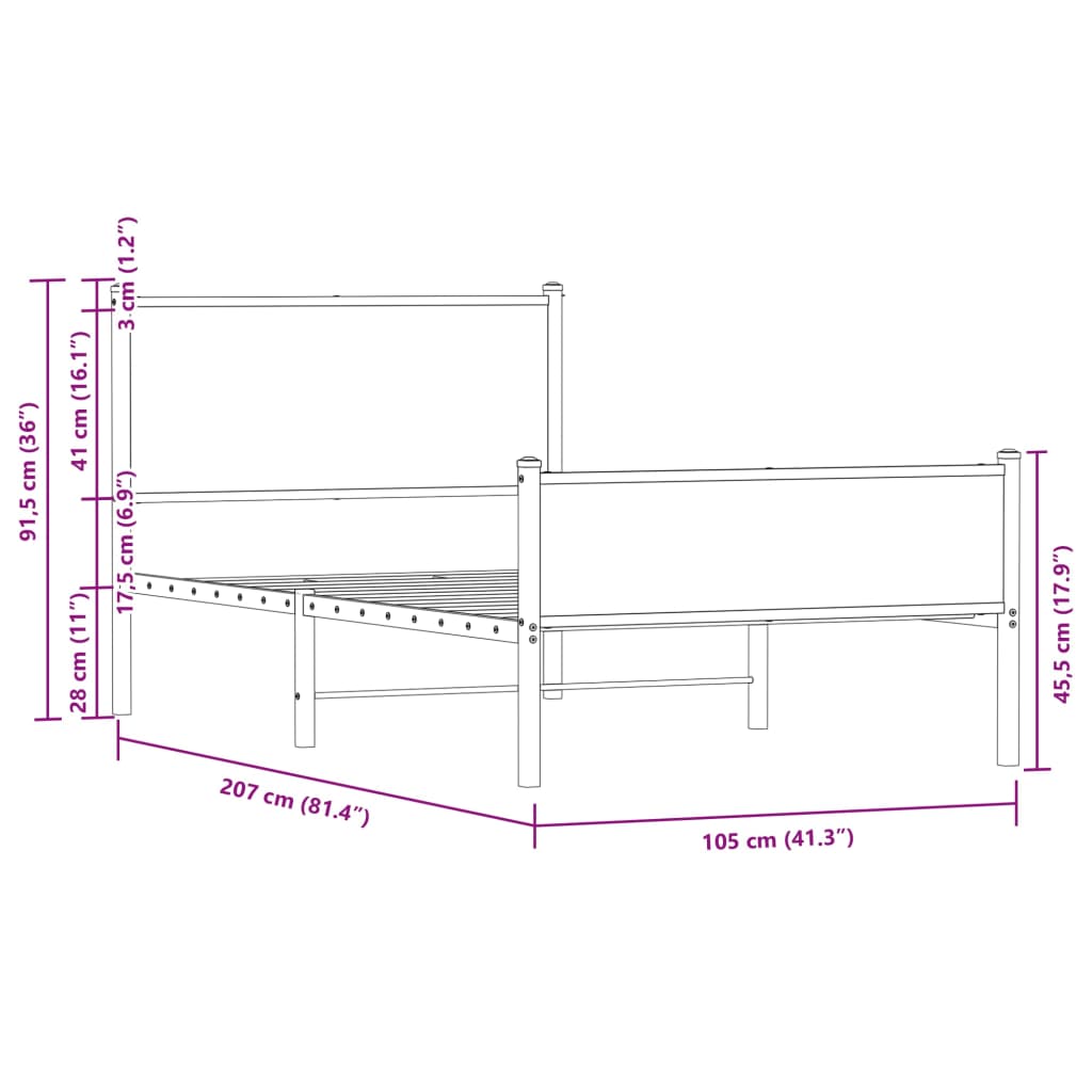 Metalowa rama łóżka z wezgłowiem i zanóżkiem 100x200 cm