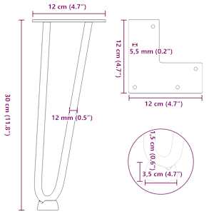 Nohy na konferenční stolek ve tvaru vlásenky 4 ks, přírodní ocel, 30 cm, masivní ocel - obrázek 10