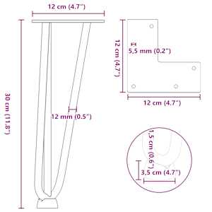 Nohy na konferenční stolek ve tvaru vlásenky 4 ks černé 30 cm masivní ocel - obrázek 10