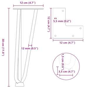 Nohy na konferenční stolek ve tvaru vlásenky 4 ks, přírodní ocel, 30 cm, masivní ocel - obrázek 10