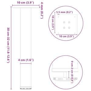 Nohy ke konferenčnímu stolku 4 ks antracitové 30-32 cm ocelové - obrázek 10