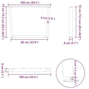 Nohy k jídelnímu stolu ve tvaru V, 2 ks, černé, 100 x (72-73,3) cm, ocel - obrázek 10