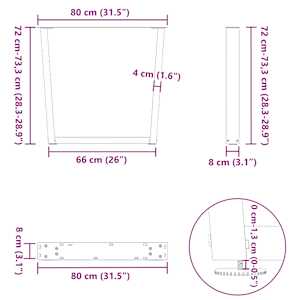 Nohy k jídelnímu stolu ve tvaru V, 3 ks, antracitové, 80 x (72-73,3) cm, ocel - obrázek 10
