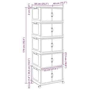 Stohovatelný úložný box na kolečkách 5-patrový 75 L 64x40x179cm - obrázek 12