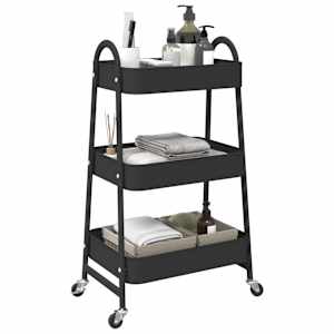 Voziček za shranjevanje 3-nadstropna črn 42x41,5x77 cm jeklo