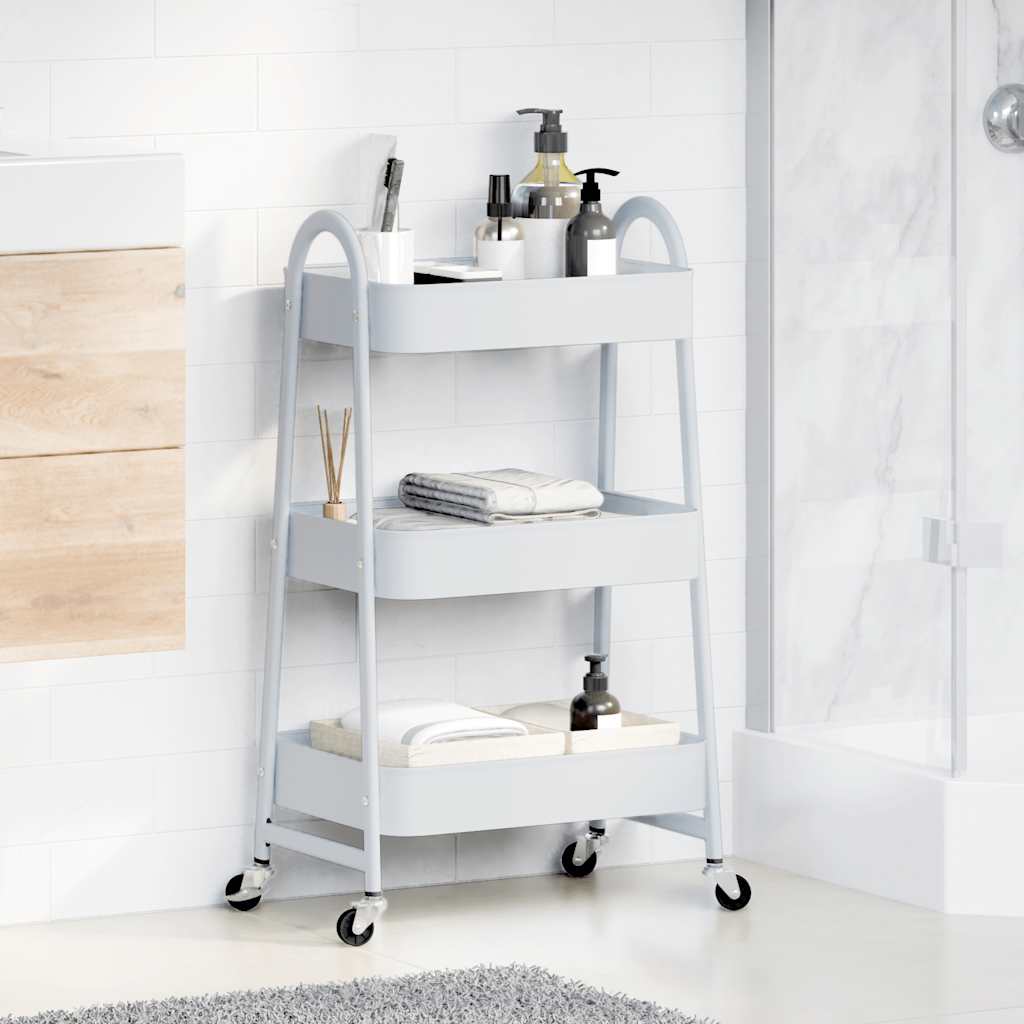 vidaXL Opbergtrolley 3-laags 42x41,5x77 cm staal wit afbeelding
