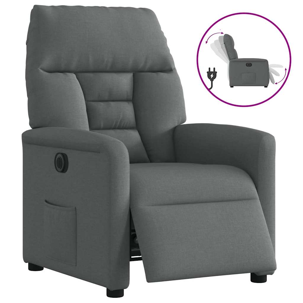 vidaXL Fotoliu rabatabil electric, gri închis, material textil