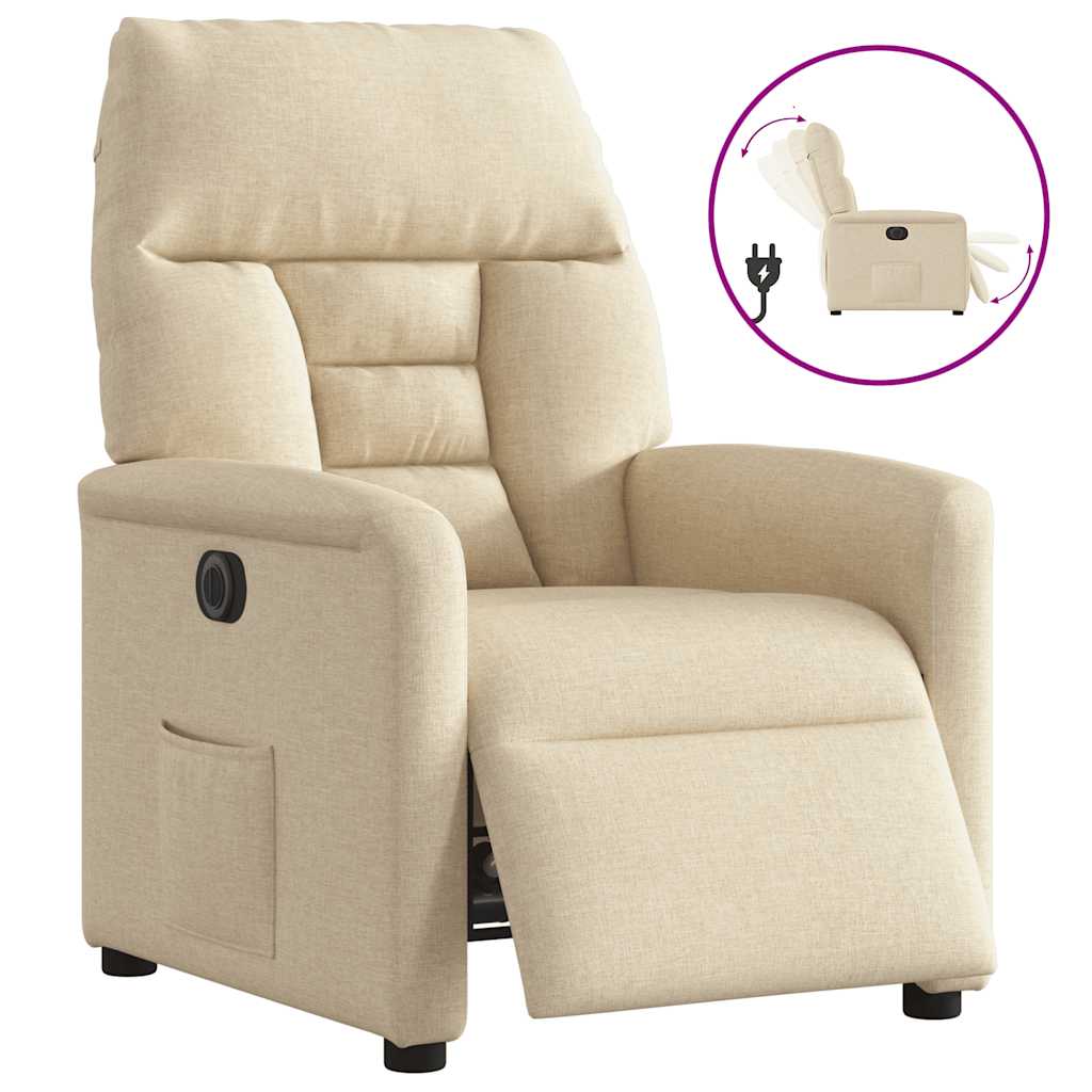 vidaXL Fotoliu rabatabil electric, crem, material textil