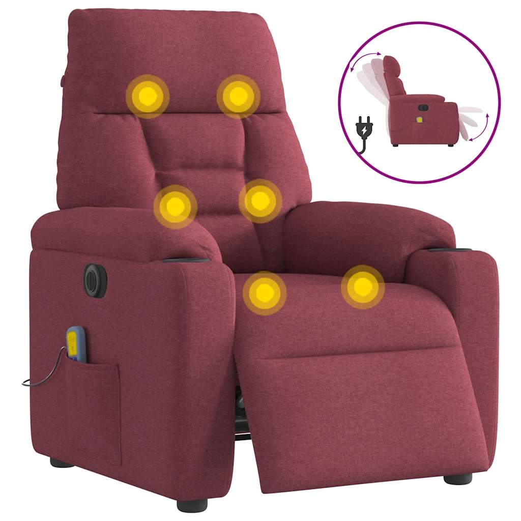 vidaXL Elektrické masážní polohovací křeslo vínové textil