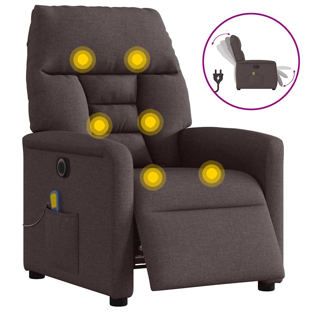 vidaXL Elektrické masážní polohovací křeslo tmavě hnědé textil